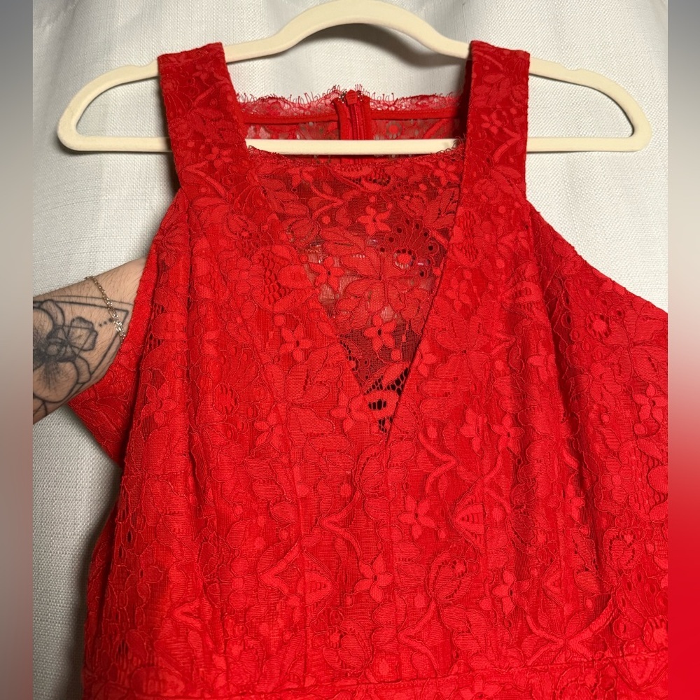 Adelyn Rae Red Lace A Line Mini Dress Size Medium - Picture 4 of 10